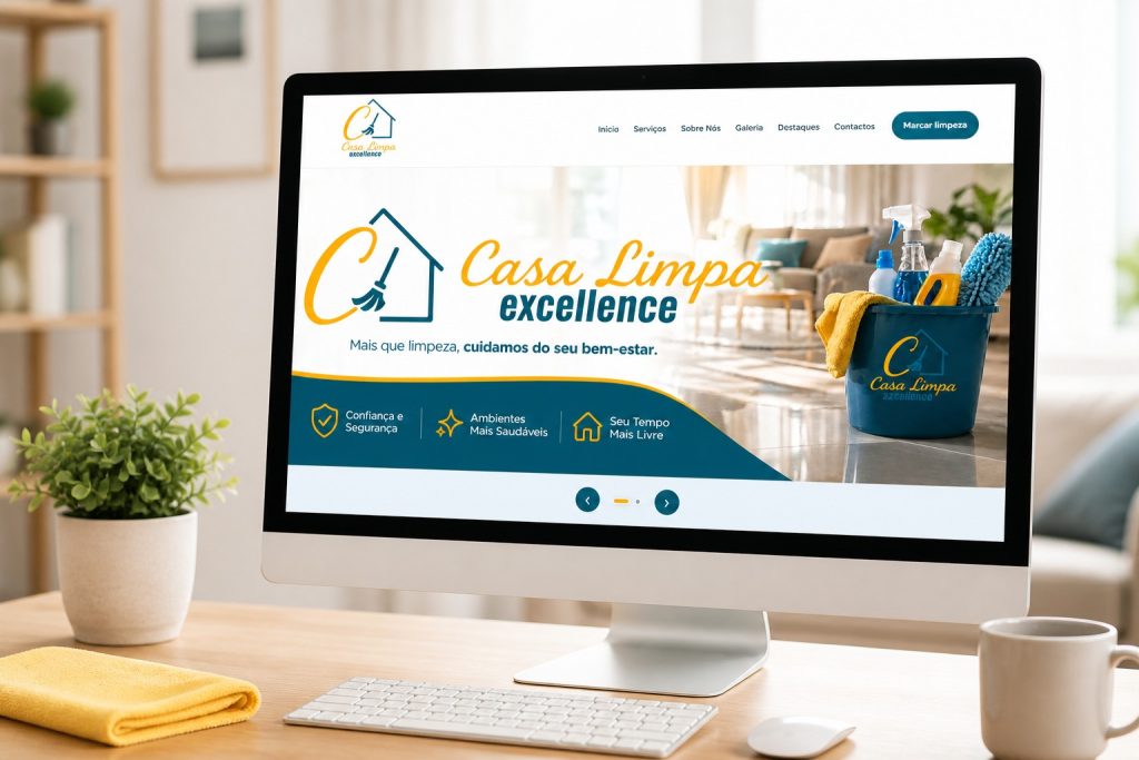 Homepage da Casa Limpa Excellence apresentada num monitor